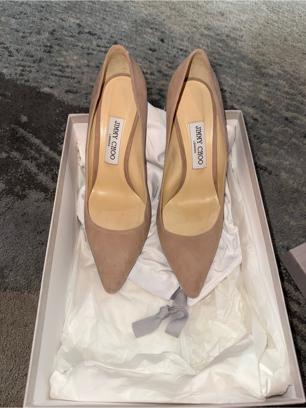 Jimmy Choo Taupe Suede Pointed-Toe Pumps
